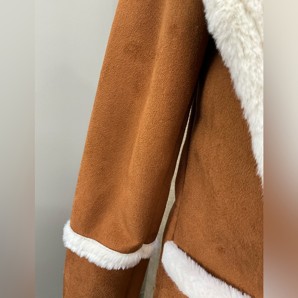 CHASER NEW Women's Whisky Brown and White Faux Shearling Jacket Size S Vegan - Picture 5 of 11